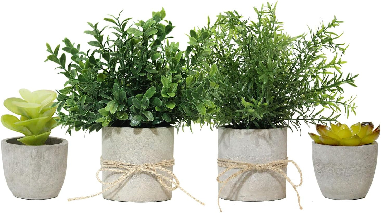 4 Pack Small Fake Plants in White Pulp Pot for Home Decor | Artificial Plants Indoor, for Bathroom Bedroom Kitchen Office Farmhouse Room Shelf Decor, Easy to Clean, Lifelike Appearance