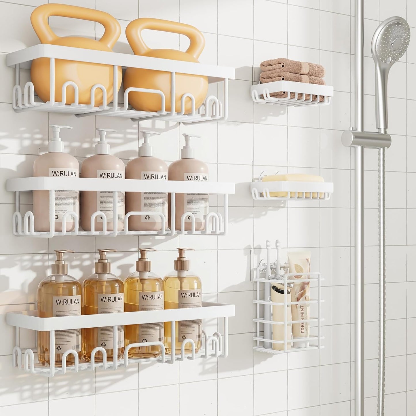 Shower Caddy 6-Pack, Bathroom Organizers and Storage Shelves, Black | Advanced Rustproof Design, Large Capacity, No Drilling, Adhesive Rack with Soap Holder, Wall-Mounted Kitchen & Home Decor