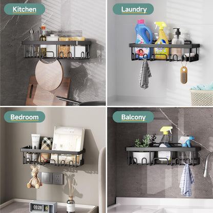 Shower Caddy 6-Pack, Bathroom Organizers and Storage Shelves, Black | Advanced Rustproof Design, Large Capacity, No Drilling, Adhesive Rack with Soap Holder, Wall-Mounted Kitchen & Home Decor