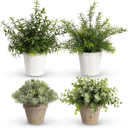 4 Pack Small Fake Plants in White Pulp Pot for Home Decor | Artificial Plants Indoor, for Bathroom Bedroom Kitchen Office Farmhouse Room Shelf Decor, Easy to Clean, Lifelike Appearance