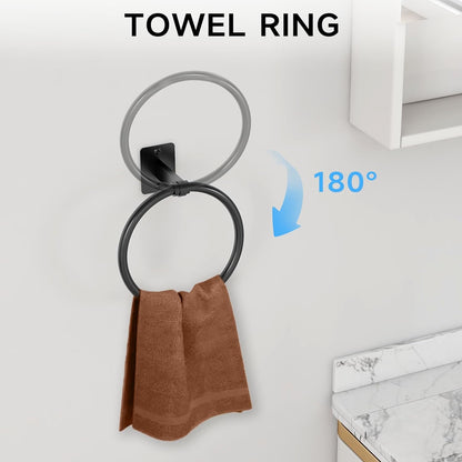 Black Bathroom Accessories Set, 4-Piece Bathroom Hardware Set | 24 Inch Towel Bar, Towel Racks for Bathroom, Robe Towel Hooks, Toilet Paper Holder Wall Mounted
