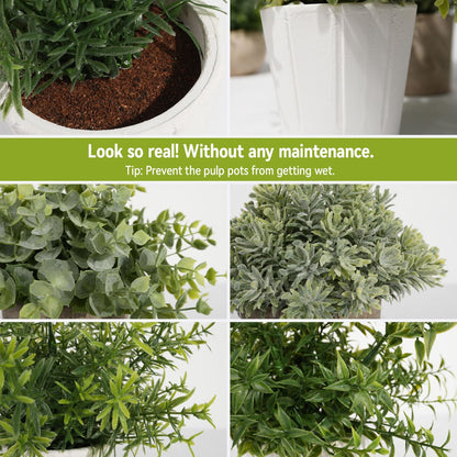 4 Pack Small Fake Plants in White Pulp Pot for Home Decor | Artificial Plants Indoor, for Bathroom Bedroom Kitchen Office Farmhouse Room Shelf Decor, Easy to Clean, Lifelike Appearance