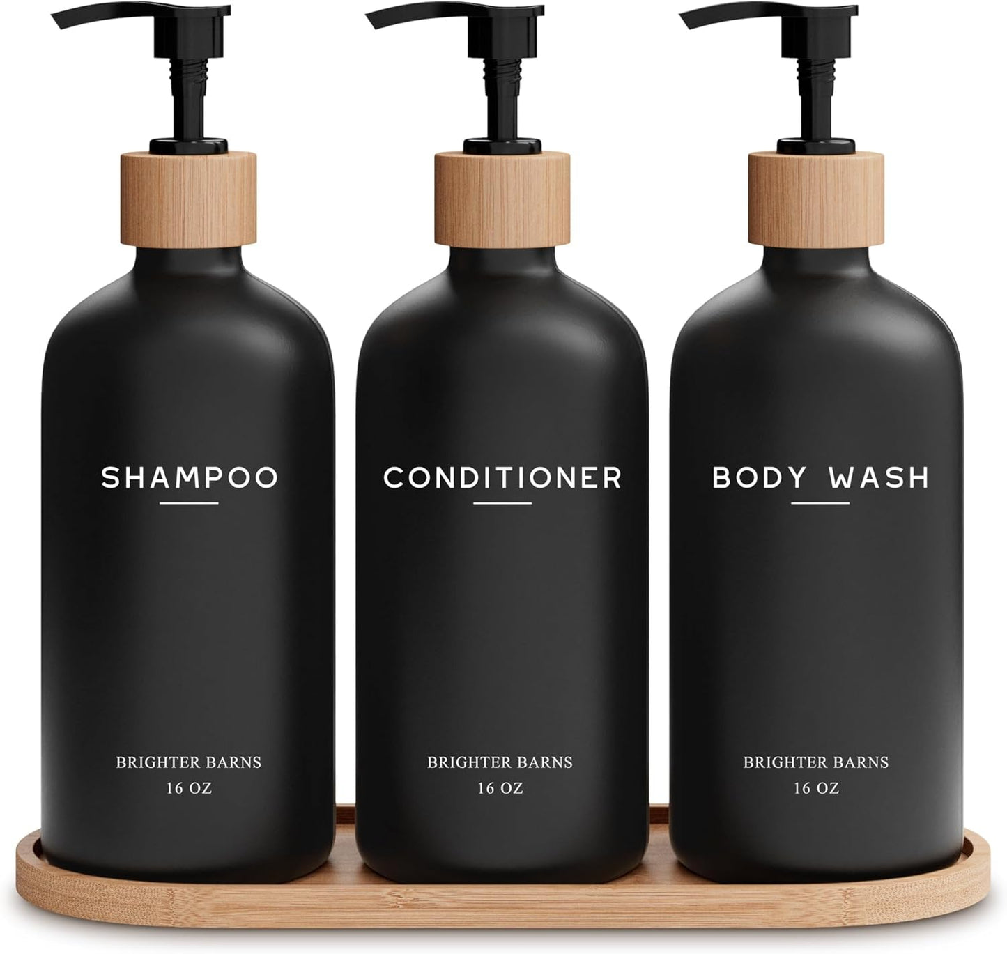 Black Shampoo and Conditioner Dispenser Set by  - Body Wash, Shampoo Dispenser for Shower with Pump - Refillable Plastic Shower Soap Dispenser for Bathroom Decor in Home, Airbnb (Black)