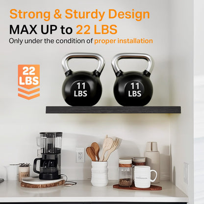 Floating Shelves for Wall, Wall Mounted Rustic Wood Shelves for Bathroom, Bedroom, Living Room, Kitchen, Hanging Shelf for Books/Storage/Room Decor with 22Lbs Capacity (Black, Set of 3, 15.7In) | Easy Install, 22Lbs Max Load, Hidden Bracket, Wall Shelves for Lego Plant Nursery Dorm Laundry Display, Multi-Wall Compatible