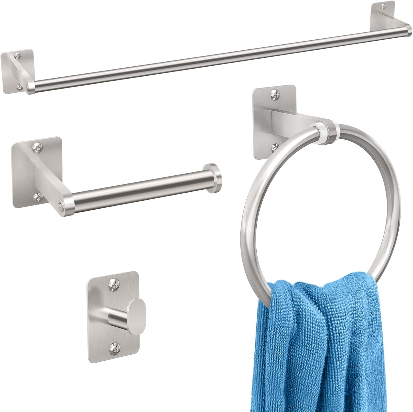 Black Bathroom Accessories Set, 4-Piece Bathroom Hardware Set | 24 Inch Towel Bar, Towel Racks for Bathroom, Robe Towel Hooks, Toilet Paper Holder Wall Mounted