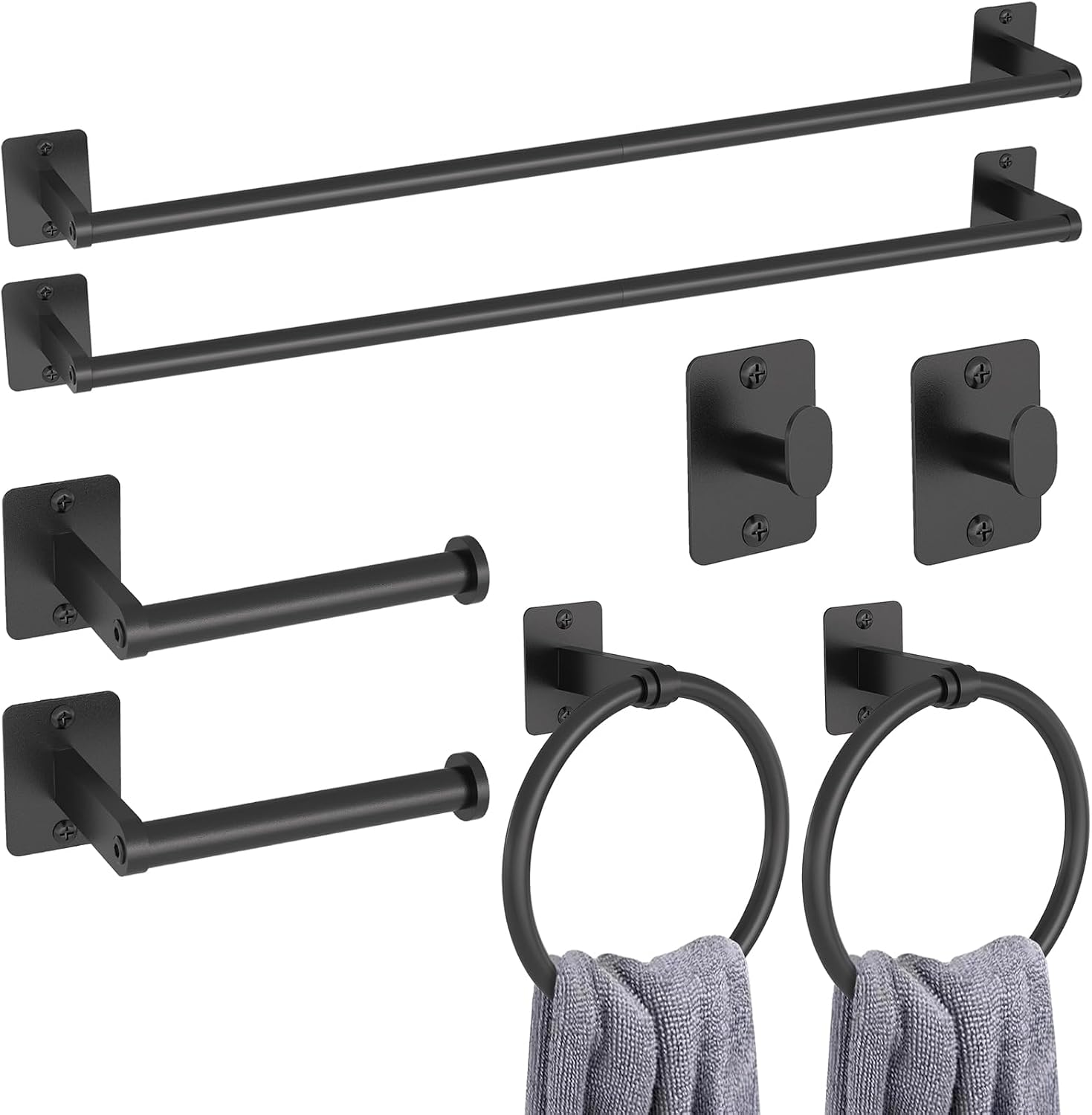 Black Bathroom Accessories Set, 4-Piece Bathroom Hardware Set | 24 Inch Towel Bar, Towel Racks for Bathroom, Robe Towel Hooks, Toilet Paper Holder Wall Mounted