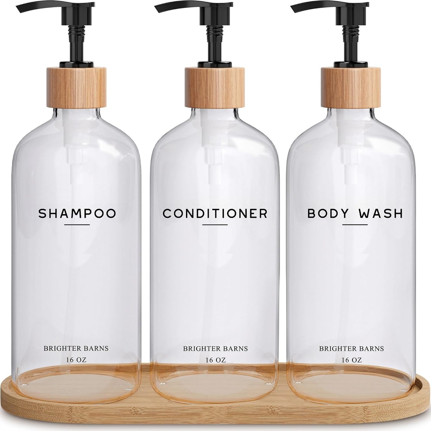 Black Shampoo and Conditioner Dispenser Set by  - Body Wash, Shampoo Dispenser for Shower with Pump - Refillable Plastic Shower Soap Dispenser for Bathroom Decor in Home, Airbnb (Black)