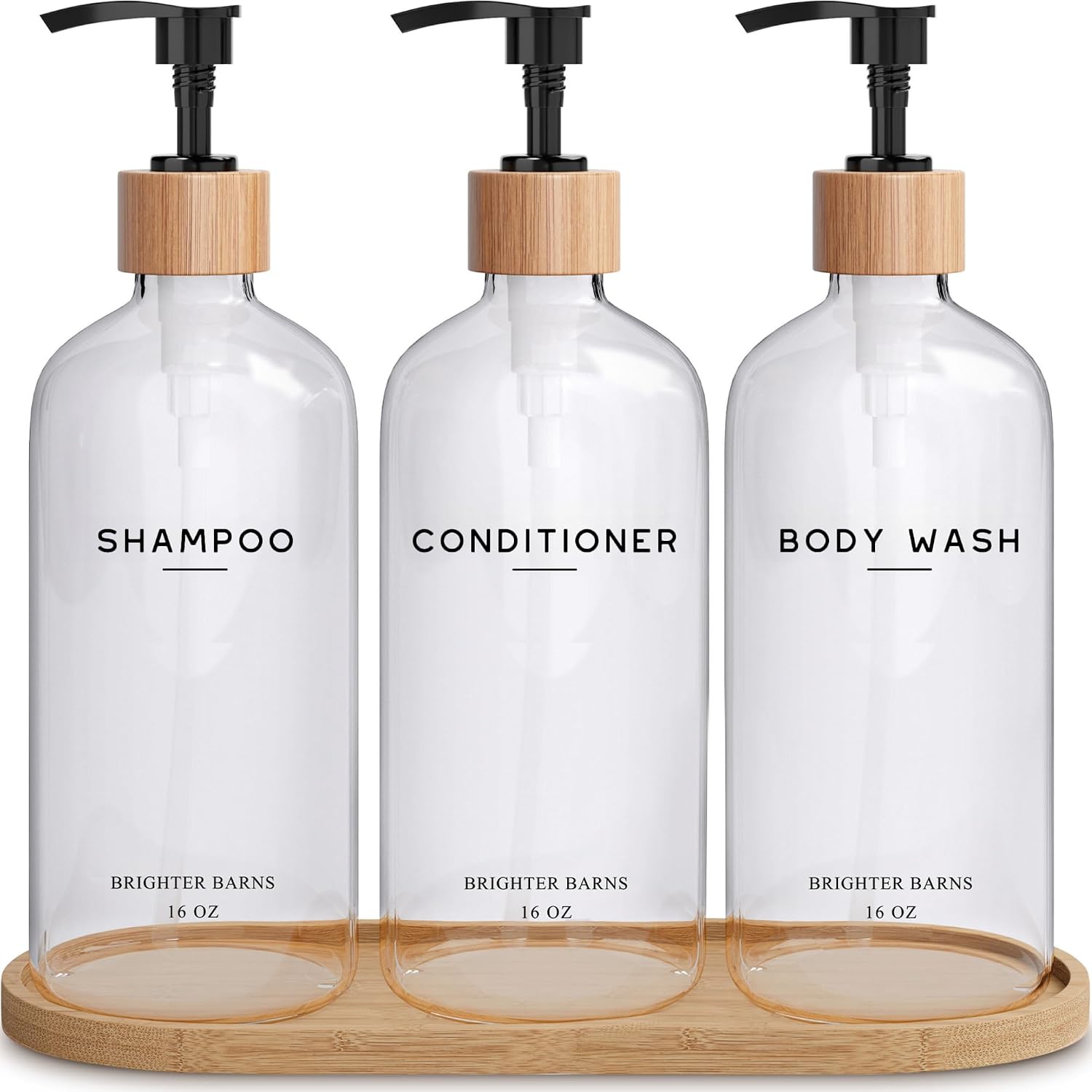 Black Shampoo and Conditioner Dispenser Set by  - Body Wash, Shampoo Dispenser for Shower with Pump - Refillable Plastic Shower Soap Dispenser for Bathroom Decor in Home, Airbnb (Black)