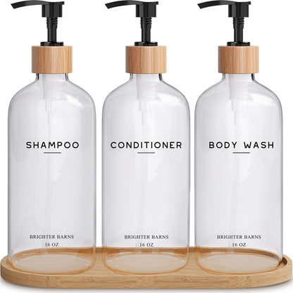 Black Shampoo and Conditioner Dispenser Set by  - Body Wash, Shampoo Dispenser for Shower with Pump - Refillable Plastic Shower Soap Dispenser for Bathroom Decor in Home, Airbnb (Black)