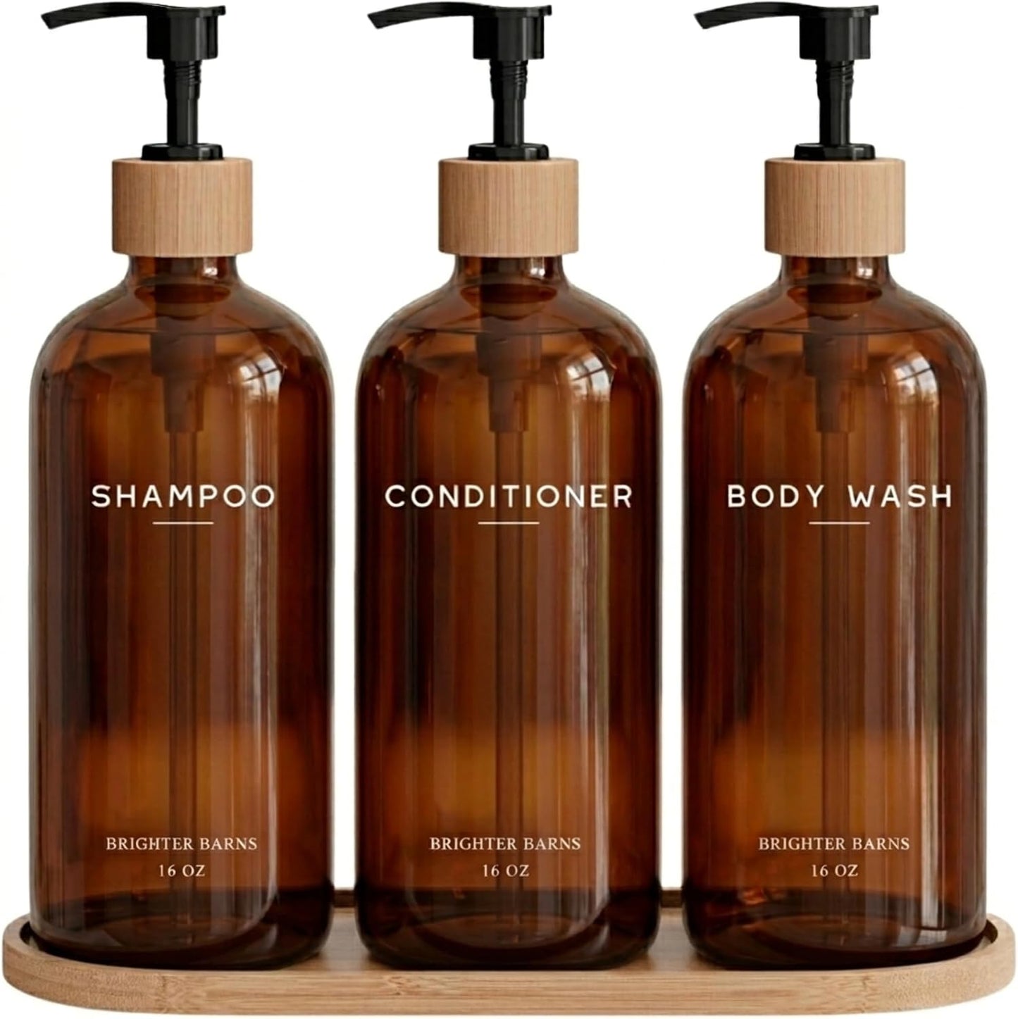Black Shampoo and Conditioner Dispenser Set by  - Body Wash, Shampoo Dispenser for Shower with Pump - Refillable Plastic Shower Soap Dispenser for Bathroom Decor in Home, Airbnb (Black)