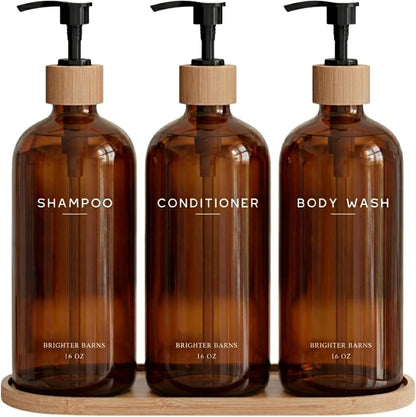 Black Shampoo and Conditioner Dispenser Set by  - Body Wash, Shampoo Dispenser for Shower with Pump - Refillable Plastic Shower Soap Dispenser for Bathroom Decor in Home, Airbnb (Black)
