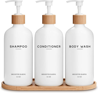 Black Shampoo and Conditioner Dispenser Set by  - Body Wash, Shampoo Dispenser for Shower with Pump - Refillable Plastic Shower Soap Dispenser for Bathroom Decor in Home, Airbnb (Black)