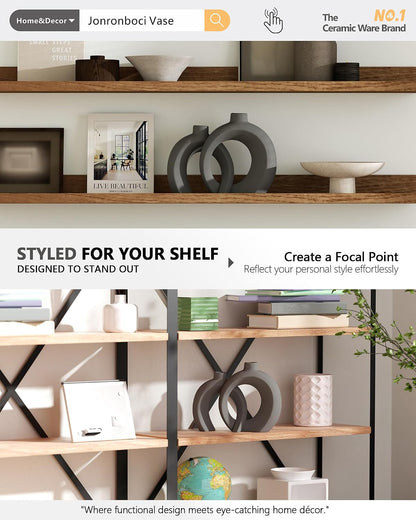 Set of 2 Gray Ceramic Vases for Home Decor Accents - Unique Hollow Donut Artistic Design Minimalism Industrial Scandinavian Style Decorative Vases for Shelf, Mantel, Entryway Table Decor (Matte Gray)