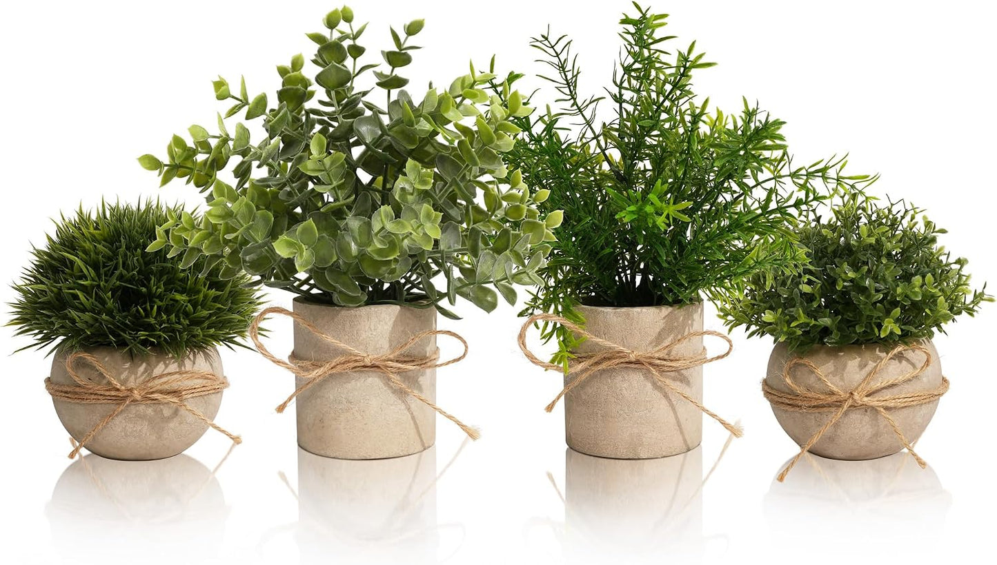 4 Pack Small Fake Plants in White Pulp Pot for Home Decor | Artificial Plants Indoor, for Bathroom Bedroom Kitchen Office Farmhouse Room Shelf Decor, Easy to Clean, Lifelike Appearance