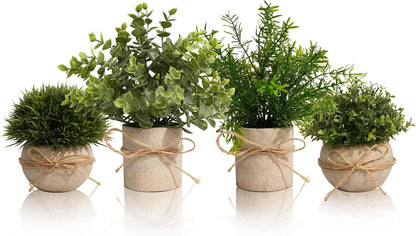 4 Pack Small Fake Plants in White Pulp Pot for Home Decor | Artificial Plants Indoor, for Bathroom Bedroom Kitchen Office Farmhouse Room Shelf Decor, Easy to Clean, Lifelike Appearance
