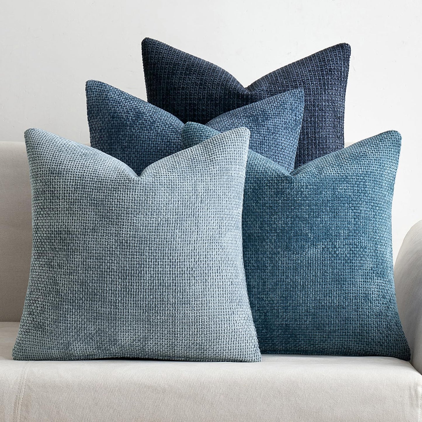 Soft Decorative Chenille Pillow Covers Neutral 18X18 Pack of 4 | Mid Century Modern Decor, Cream to Charcoal Set, Couch Throw Pillows, Farmhouse Boho Cushion Covers for Sofa Bed Living Room