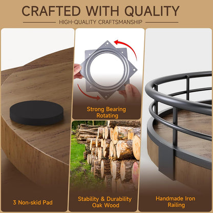 10-Inch Farmhouse Oak Lazy Susan Cabinet Organizer, Walnut Finish | Smooth Rotating Oak Tray with Walnut Finish for Dining Tables, Kitchen Counters, Pantries and Cabinet Storage.