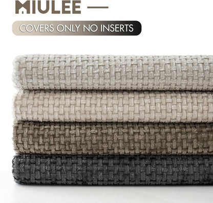 Soft Decorative Chenille Pillow Covers Neutral 18X18 Pack of 4 | Mid Century Modern Decor, Cream to Charcoal Set, Couch Throw Pillows, Farmhouse Boho Cushion Covers for Sofa Bed Living Room