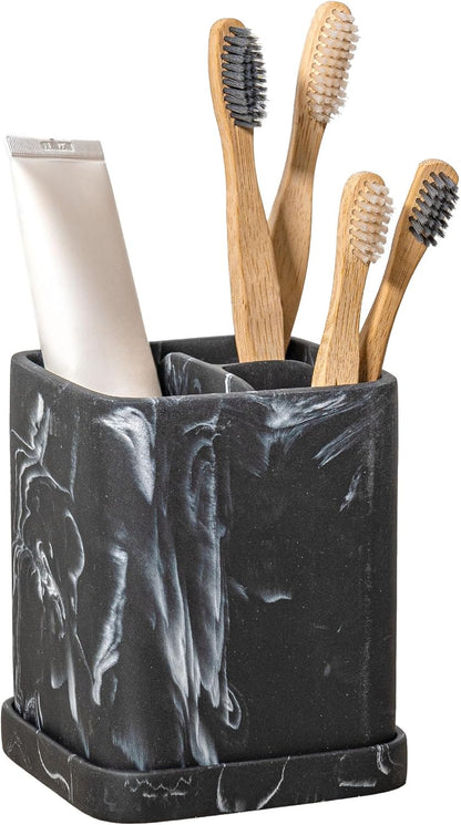 Toothbrush Holder, Countertop Marble Look Electric Toothbrush Toothpaste Makeup Brush Razor Holder Stand Bathroom Organizer with Detachable Tray