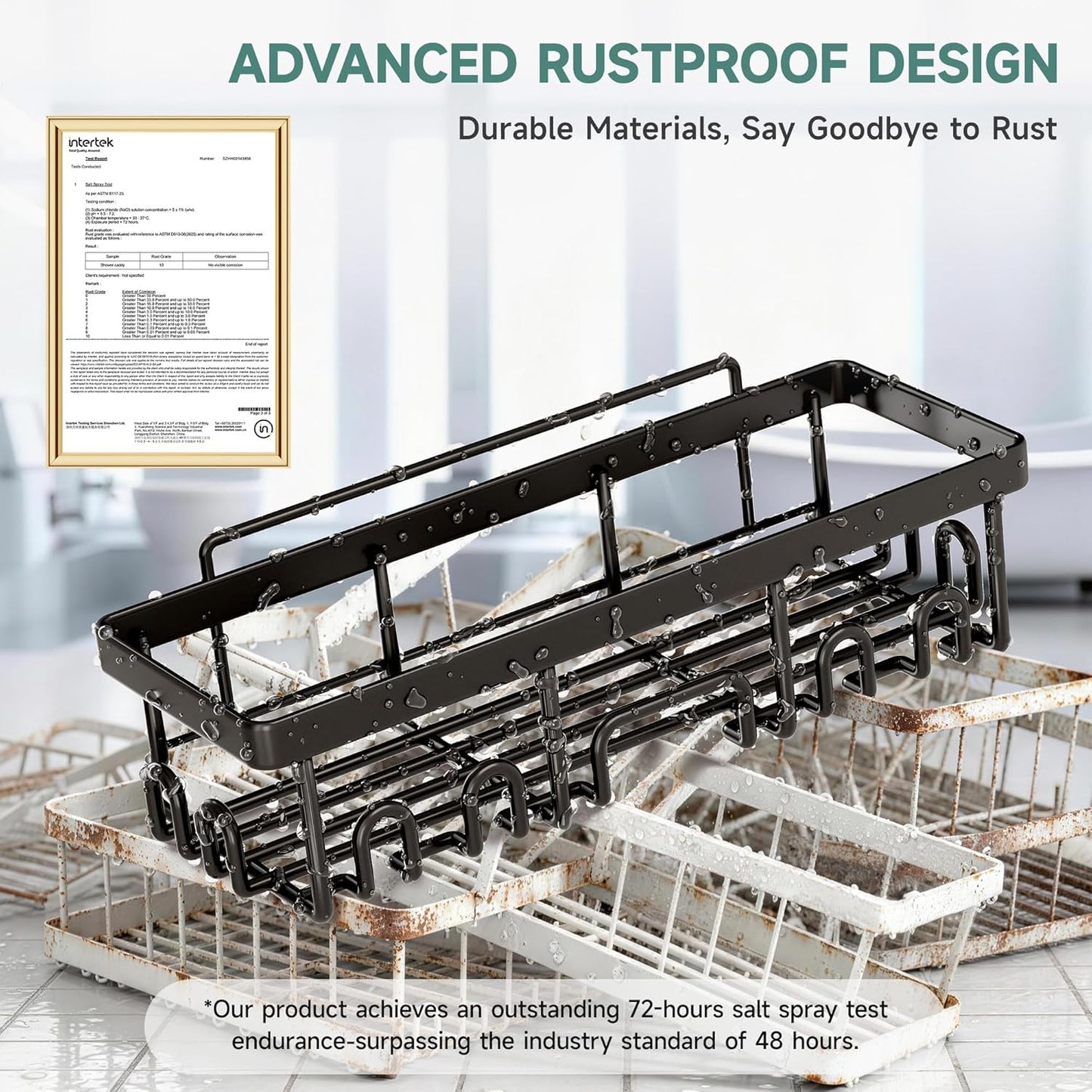 Shower Caddy 6-Pack, Bathroom Organizers and Storage Shelves, Black | Advanced Rustproof Design, Large Capacity, No Drilling, Adhesive Rack with Soap Holder, Wall-Mounted Kitchen & Home Decor
