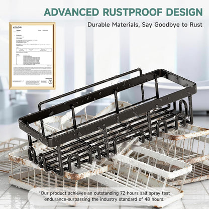 Shower Caddy 6-Pack, Bathroom Organizers and Storage Shelves, Black | Advanced Rustproof Design, Large Capacity, No Drilling, Adhesive Rack with Soap Holder, Wall-Mounted Kitchen & Home Decor