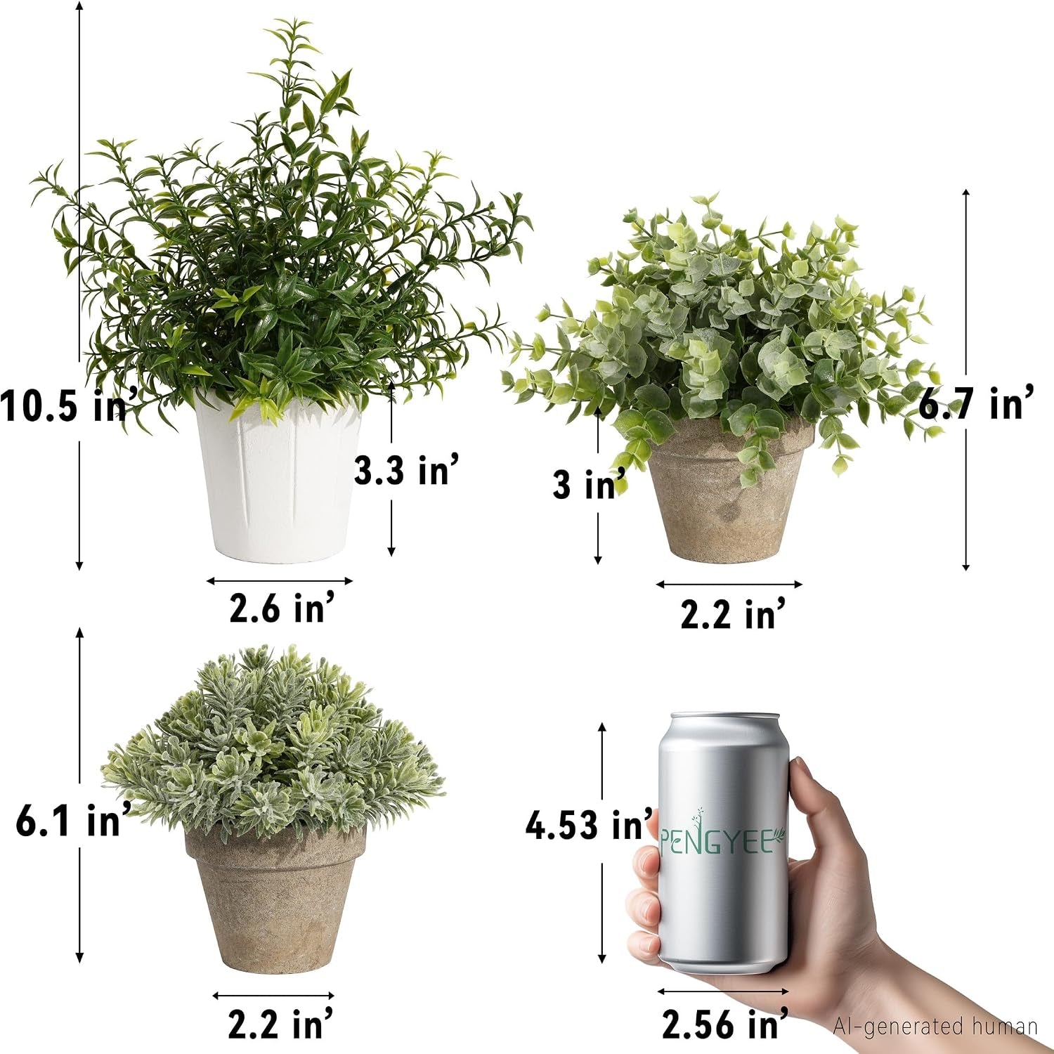 4 Pack Small Fake Plants in White Pulp Pot for Home Decor | Artificial Plants Indoor, for Bathroom Bedroom Kitchen Office Farmhouse Room Shelf Decor, Easy to Clean, Lifelike Appearance