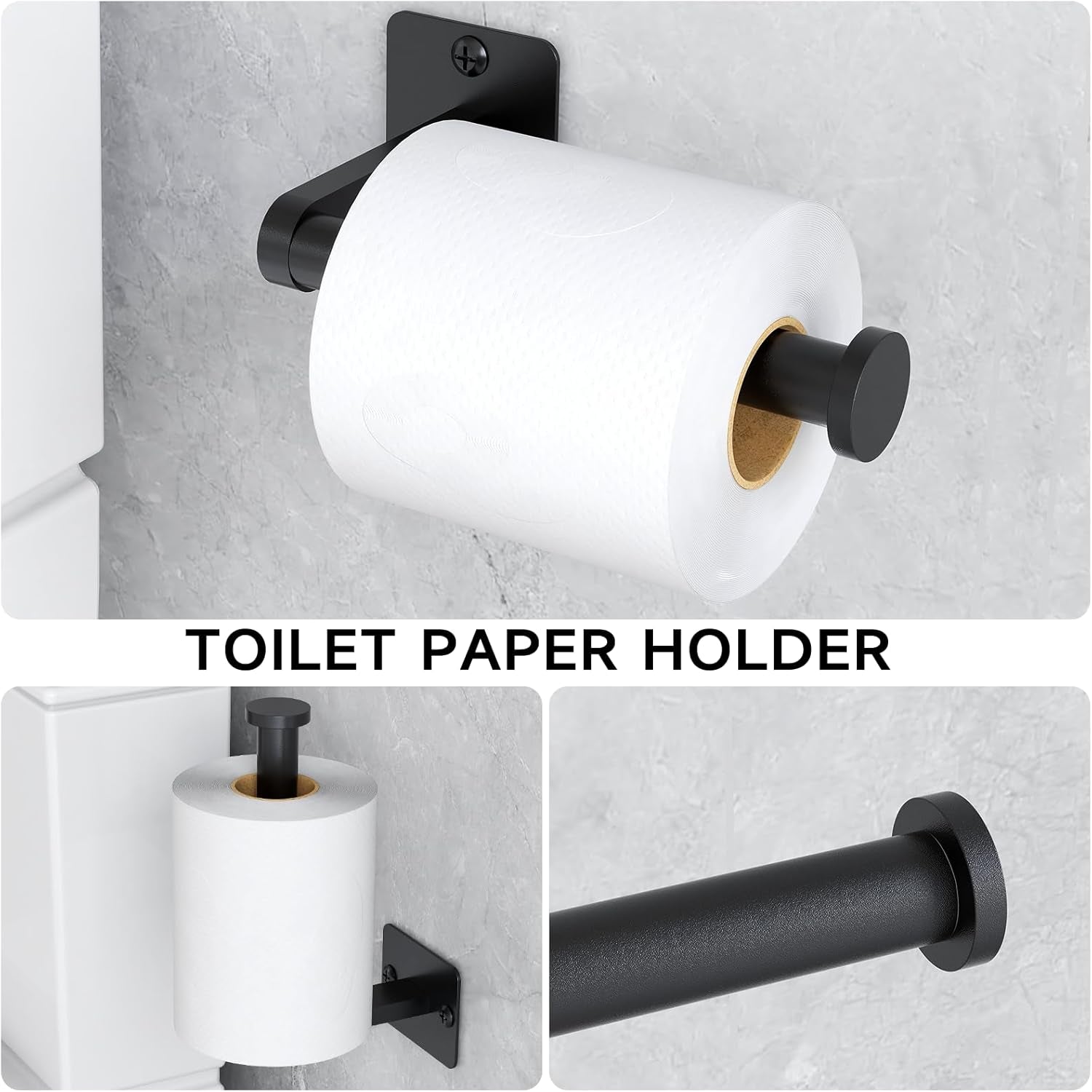 Black Bathroom Accessories Set, 4-Piece Bathroom Hardware Set | 24 Inch Towel Bar, Towel Racks for Bathroom, Robe Towel Hooks, Toilet Paper Holder Wall Mounted
