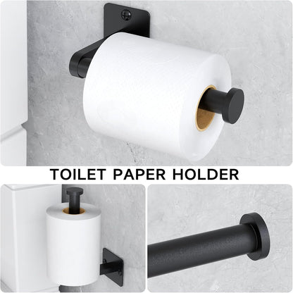 Black Bathroom Accessories Set, 4-Piece Bathroom Hardware Set | 24 Inch Towel Bar, Towel Racks for Bathroom, Robe Towel Hooks, Toilet Paper Holder Wall Mounted